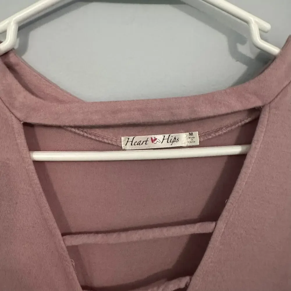 Heart & Hips Dusty Pink Choker Strap Neckline Top Women's Size Medium w/ Spandex - Picture 4 of 6